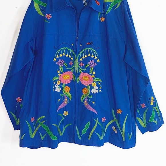 Vtg THE QUACKER FACTORY Colorful Embroidered Floral zip up Top Womens size 1X - Picture 5 of 16